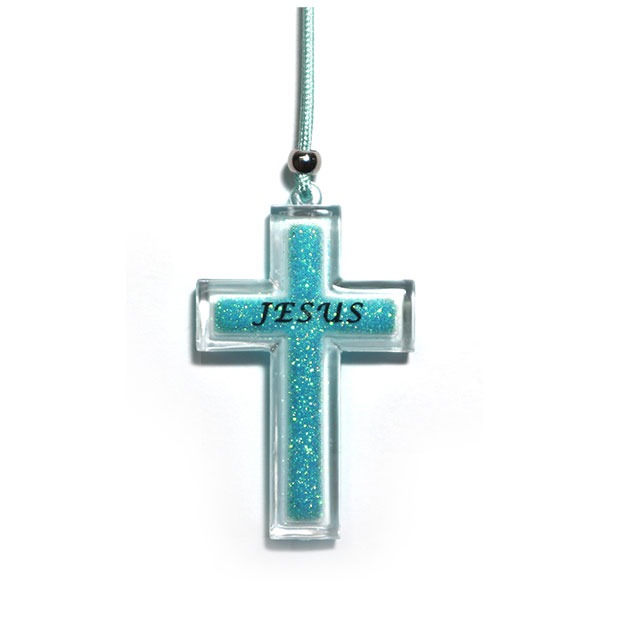 지저스(펄무늬)십자가 목걸이 하늘 M-2582