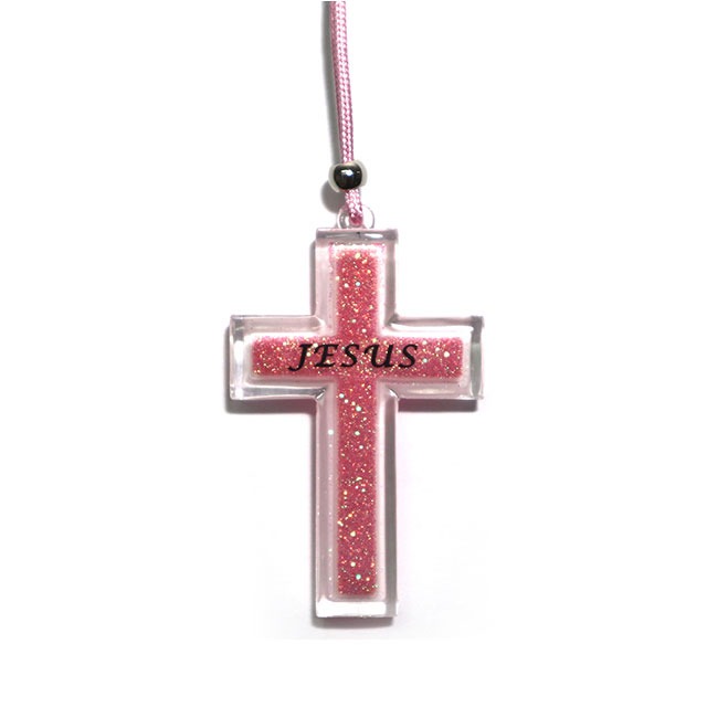 지저스(펄무늬)십자가 목걸이 핑크 M-2583