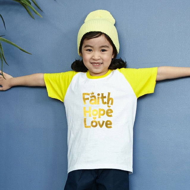 제이디 나그랑 포일아트 반팔 믿음소망사랑 골드 여름성경학교 티셔츠
